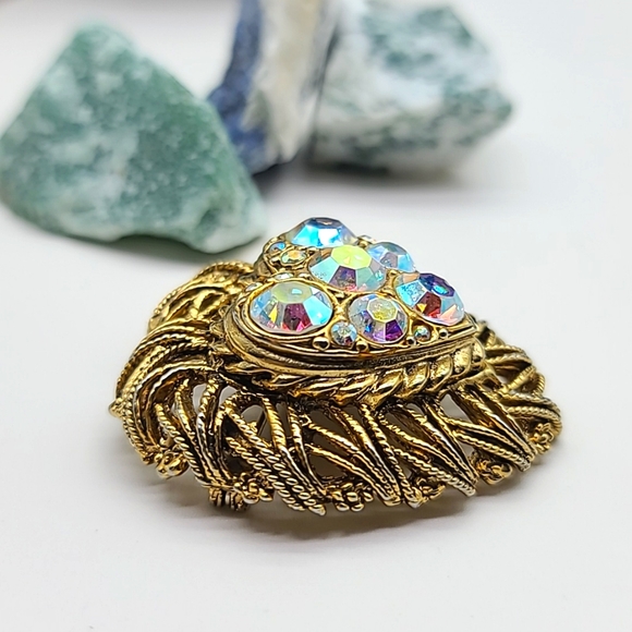 Exquisite! Vintage Accessocraft Circa 1950-60's Aurora Borealis Heart Brooch! - Picture 7 of 12